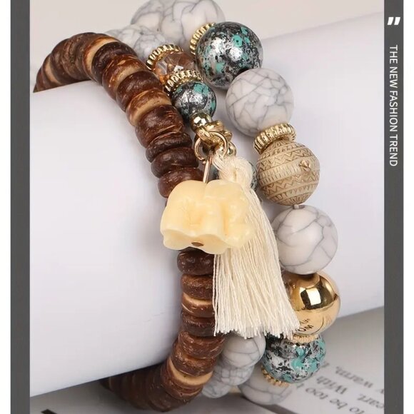 New 3pc Bohemian Dark Mix Multicolor Beaded Bracelet Set - Picture 3 of 10